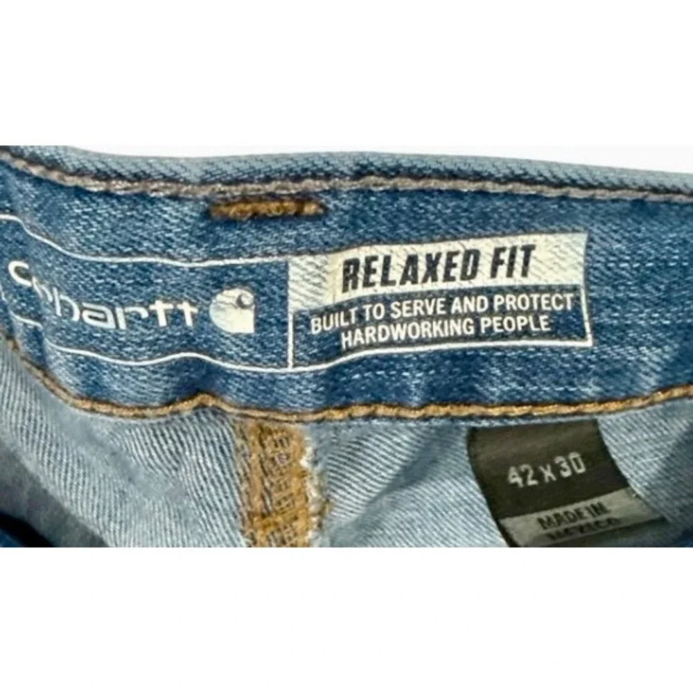 Carhartt Men's Size 42 x 30 Relaxed Fit Straight Leg Blue Denim Workwear Jeans